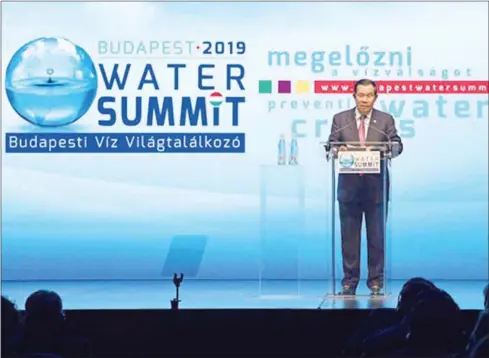  ?? AKP ?? Hun Sen speaking at the Water Summit in Budapest on Tuesday.