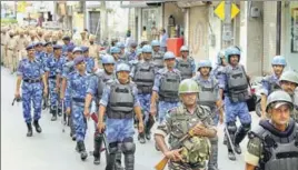  ?? HT PHOTO ?? Security forces holding a flag march in Sangrur on Tuesday.