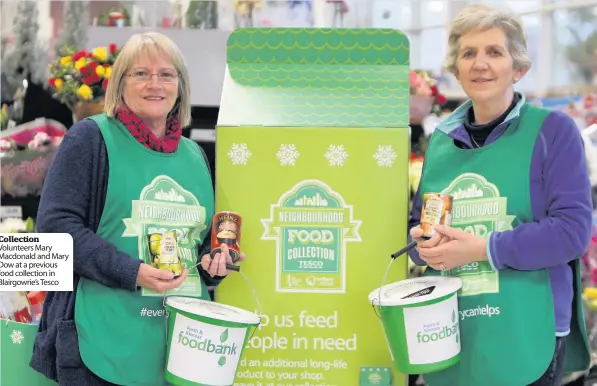  ??  ?? Collection Volunteers Mary Macdonald and Mary Dow at a previous food collection in Blairgowri­e’s Tesco