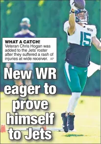  ?? AP ?? WHAT A CATCH! Veteran Chris Hogan was added to the Jets’ roster after they suffered a rash of injuries at wide receiver.