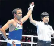  ?? BFI ?? ■ Asian Games gold medallist Amit Panghal defeated Turkey’s Batuhan Citfci to enter the quarter-finals.
