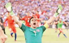  ??  ?? Chile goalkeeper Claudio Bravo celebrates after his team’s victory over Argentina in the 2016 Copa America Centenario. - AFP photo