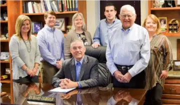  ?? SUBMITTED PHOTO ?? The Cargile Agency of Shelter Insurance includes Dei Bryant, from left, Andy Sills, Richard Cargile, seated, Rhonda Roberts, Andrew Cargile, Bob Cargile and Deborah McFarlin.