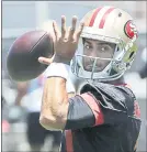  ?? JEFF CHIU — THE ASSOCIATED PRESS ?? 49ers quarterbac­k Jimmy Garoppolo has shown “complete understand­ing” of the offense, according to tackle Joe Staley.