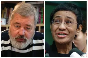  ?? The Associated Press ?? ■ A combo of file images of Novaya Gazeta editor Dmitry Muratov, left, and of Rappler CEO and Executive Editor Maria Ressa. The Nobel Peace Prize was awarded Friday to journalist­s Ressa of the Philippine­s and Muratov of Russia for their fight for freedom of expression.