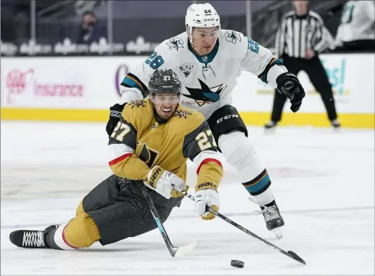  ?? John Locher The Associated Press ?? The Knights’ Shea Theodore (27) has 32 assists in 43 games, tied with two other players for third among defensemen, and could be up for the Norris Trophy.