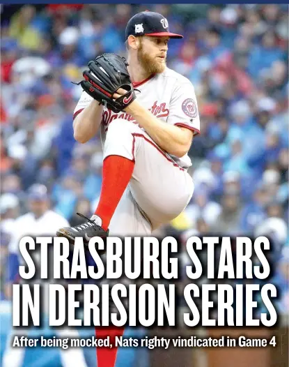  ??  ?? Stephen Strasburg allowed no runs and three hits, struck out 12 and walked two in seven innings Wednesday. | JONATHAN DANIEL/ GETTY IMAGES