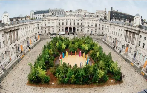  ??  ?? From 1 - 27 June, Burberry transforme­d
the courtyard of Somerset House in London into a forest,
inviting visitors to discover the 17 UN
Global Goals. The trees have since been
replanted in London boroughs to create a living, durable legacy.
