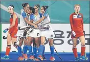  ?? AFP ?? India players celebrate a goal against South Korea on Saturday.