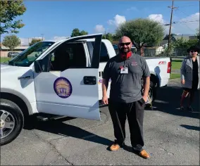  ?? RECORDER PHOTO BY ESTHER AVILA ?? Narciso “Cheech” Flores poses by the truck he will be driving to the river with the Homeless Outreach Program. The off-road truck was purchased with funds donated by Anthem Blue Cross.