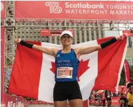  ??  ?? LEFT Pidhoresky at the finish line and on her way to the Olympics following the Scotiabank Toronto Waterfront Marathon 2019