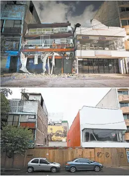  ?? REBECCA BLACKWELL/AP ?? This photo combinatio­n shows an apartment building in Mexico City, top, on Sept. 19, 2017, the day of last year’s 7.1 magnitude earthquake, and one year later.