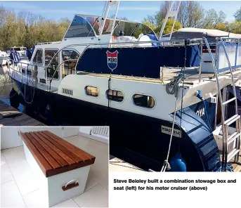  ??  ?? Steve Beioley built a combinatio­n stowage box and seat (left) for his motor cruiser (above)