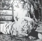  ?? IMAGES FROM THE BOOK: MANEATERS AND WILDLIFE CHALLENGES ?? (left) Nawab Sultan Ali Khan Bahadur, greatgrand­father of Asghar Ali Khan with his kill in Chandrapur, Maharashtr­a . (right) Shafath Ali Khan with his kill after an operation to ‘resolve’ mananimal conflict .