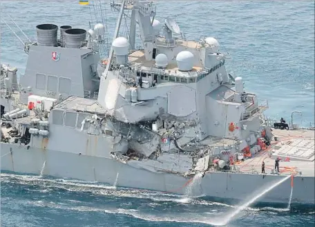  ?? AFP/ Getty I mages ?? SEVEN SAILORS were killed aboard the guided- missile destroyer Fitzgerald on June 21 when it collided with a container ship off Japan.