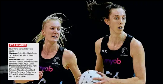  ?? GETTY IMAGES ?? Bailey Mes, right, is likely to line up at goal attack again during the Constellat­ion Cup, after impressing in the unfamiliar role for the Silver Ferns this season.