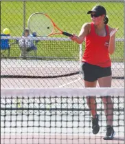  ?? CHUCK RIDENOUR/SDG Newspapers ?? Raegan Gurney of Shelby battles in a semifinal match during the MOAC tournament.