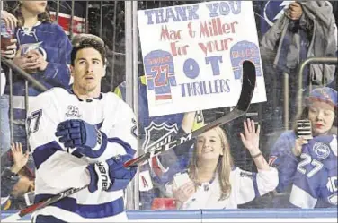  ?? GETTY ?? Former Ranger captain Ryan McDonagh gets warm welcome from Garden fans as he joins Dan Girardi and J.T. Miller in return to New York after deals that sent them to Tampa.