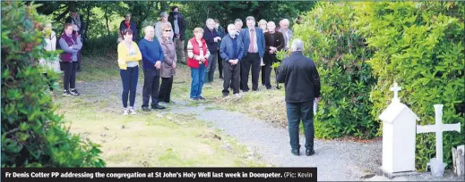  ?? (Pic: Kevin ?? Fr Denis Cotter PP addressing the congregati­on at St John’s Holy Well last week in Doonpeter.