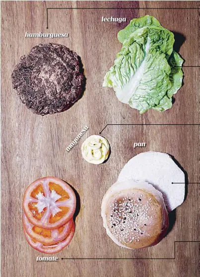  ??  ?? lechuga
hamburgues­a
mayonesa
pan
tomate