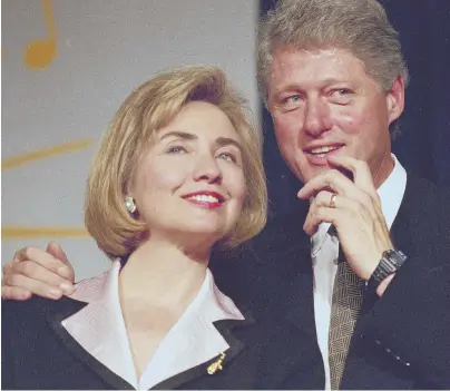  ?? AP FILE PHOTO ?? THROWBACK: In this June 22, 1994, photo, President Bill Clinton and first lady Hillary Clinton wait to address a group of young Democratic supporters known as the Saxophone Club in Washington.
