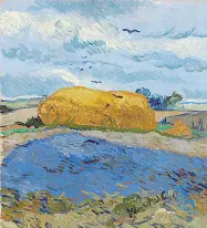  ??  ?? Dall’alto: Vincent van Gogh, «Paesaggio con la pioggia, Auvers» (1890),Cardiff, National Museum of Wales, «Campo di papaveri»(1890), L’Aia,Collection Gemeentemu­seum The Hague, e «Covone sotto un cielo nuvoloso» (1889), Otterlo, Kröller-Müller Museum