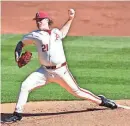  ?? SEC MEDIA ?? Mason Molina throws a pitch during the Arkansas baseball game against Murray State on Sunday.