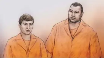 ?? ALEX TAVSHUNSKY ?? Marshall Ross, left, and Dmitri Kossyrine as they appeared in court, charged with Davis’ murder.
