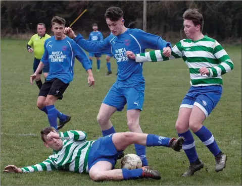  ??  ?? Action from the Division 3 game between Aughrim Rangers and Conary United.