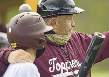  ??  ?? Coach Craig Phillips talks to sophomore Steven Gray during Monday’s game against Duanesburg. Fort Plain won 4-0. Phillips is known for getting the most out of his players.