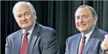  ?? AP ?? MOVING FORWARD: After ironing out collective bargaining agreement issues, NHLPA president Donald Fehr (left) and commission­er Gary Bettman are looking to start the season next month.