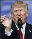  ?? ALEX BRANDON — THE ASSOCIATED PRESS ?? President Donald Trump gestures as he speaks at the Conservati­ve Political Action Conference Friday, in Oxon Hill, Md.