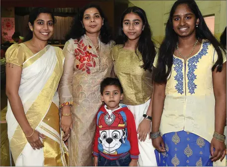  ??  ?? Eby Basil, Prity Sabu, Prishti, Seena and Steve Samuel at the Indian festival in Tullyallen parish hall.