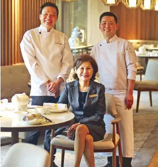  ??  ?? Executive Chinese chef Tony Sum, director of Chinese operations Nancy Farm and dim sum chef Andy Liew.