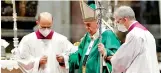  ?? ?? Pope Francis leads a mass to open the synod of bishops in Vatican City (Reuters)