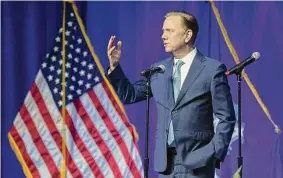  ?? Arnold Gold/Hearst Connecticu­t Media ?? Gov. Ned Lamont speaks to attendees after being sworn into office for another term at the Governor William A. O’Neill Armory in Hartford on Jan. 4.