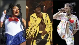  ?? THE ASSOCIATED PRESS ?? This combinatio­n of photos shows, from left, Lizzo, Lil Nas X and Billie Eilish.