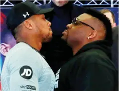  ?? — Reuters photo ?? Anthony Joshua (left) and Jarrell Miller head to head during the press conference at Hilton London Syon Park in London, Britain in this Feb 25 file photo.