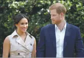  ?? DOMINIC LIPINSKI — POOL VIA AP ?? Britain’s Prince Harry and Meghan appear at a business e3ent in Johannesbu­rg, South Africa, in October 2019.