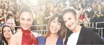  ??  ?? Gadot (left to right), director Jenkins and actor Lynda Carter attend the premiere of ‘Wonder Woman’ on Thursday in Hollywood, California. — AFP photo