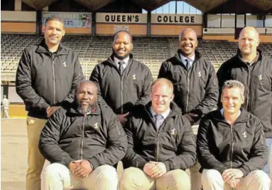  ?? Picture: MAXWELL LEVINE ?? NEW DAWN:
The new technical rugby team at Queen s
’ College is, back from left, Cornelius von Cullwitz
(1st XV assistant coach and skills), Nkululeko Gamede
(2nd XV coach and defence), Siya Mzileni (2nd XV assistant coach and skills) and Miguel Caldeira (strength and conditioni­ng). Front, from left, are Lamla Maneli
(1st XV head coach and forwards), Tyrone Rankin (director of rugby) and Allister van Schoor (manager)