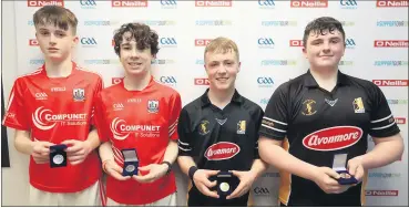  ?? ?? U16 doubles All-Ireland runners-up Diarmuid O’Connell and Cian Dunning (Cork) with winners Cathal Buckley and John Hayes (Kilkenny).