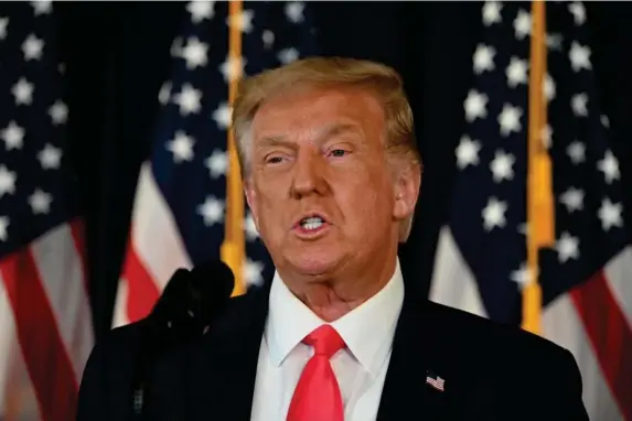  ??  ?? Trump talks to the press in New Jersey yesterday (AFP/Getty)