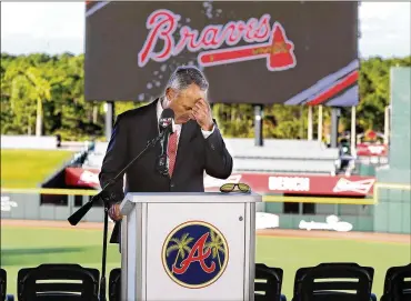  ?? CURTIS COMPTON / ATLANTA JOURNAL-CONSTITUTI­ON ?? Major League Baseball Commission­er Rob Manfred pauses before answering a question about the Houston Astros at the Atlanta Braves CoolToday Park on Feb. 16 in North Port, Fla.