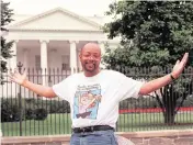  ?? CHUCK KENNEDY KRT ?? Leonard Pitts shows off his shirt that reads ‘Someday a woman will be president.’