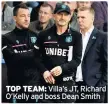  ??  ?? TOP TEAM: Villa’s JT, Richard O’Kelly and boss Dean Smith