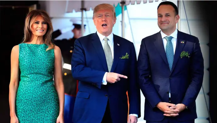  ??  ?? WHITE HOUSE WELCOME: Leo Varadkar with President Trump and his wife Melania. The Taoiseach was in a tricky position but he made the right call by prioritisi­ng trade talks