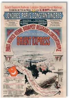 ??  ?? Un póster publicitar­io de los diferentes trayectos que realizaba el Orient
Express, datado en el año 1888