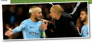  ?? GRAHAM CHADWICK ?? Running repairs: Guardiola and a bandaged David Silva are in heated discussion as City try to regain the momentum