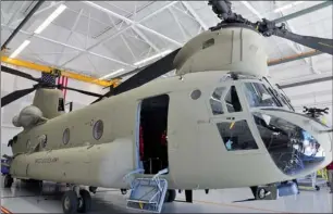  ?? KT photo by Suresh Pattali ?? A CH47 Chinook aircraft ready for delivery to the US Air Force sits at the Ridley Park plant in Philadelph­ia. —